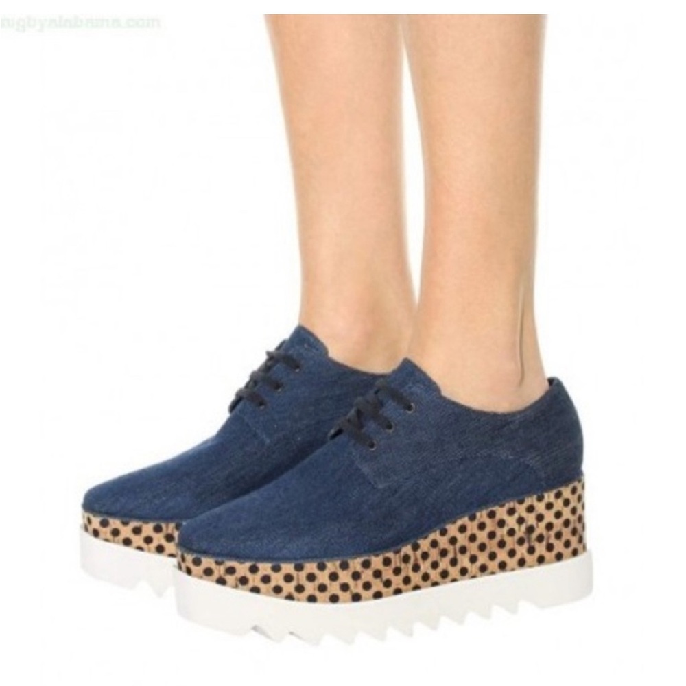 STELLA MCCARTNEY ELYSE DENIM PLATFORM LACEUP SHOES